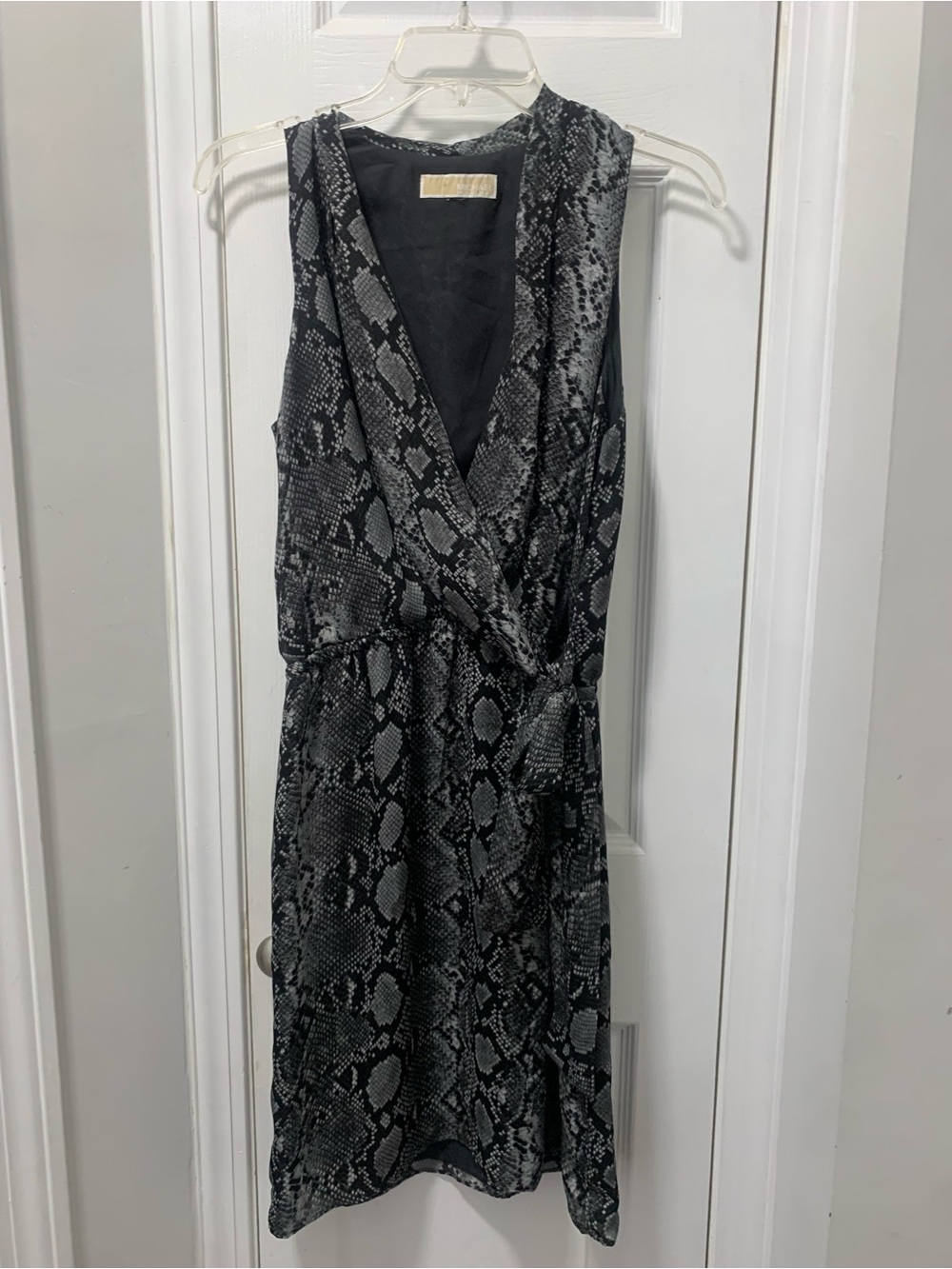 Michael Kors Black & Gray Snake-Print Midi Wrap Dress